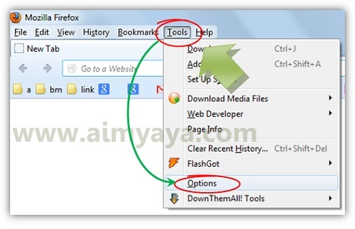  Gambar: Mengakses konfigurasi firefox melalui menu Tools