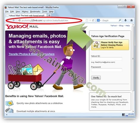 Gambar: Contoh tampilan website phising yang menyerupai Yahoo mail