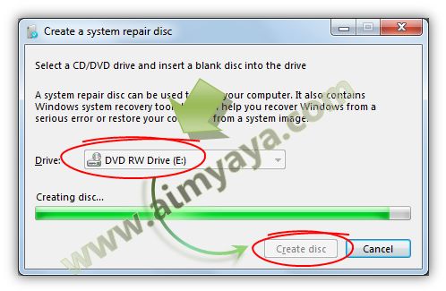  Gambar: Proses membuat CD/DVD Windows 7 system Repair 