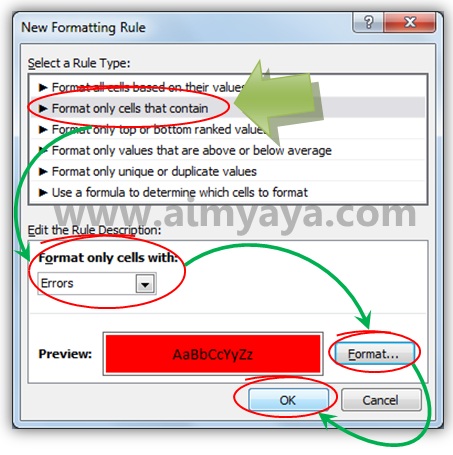  Gambar: Memilih rule (aturan) error sebagai syarat conditional formatting di Microsoft Excel 