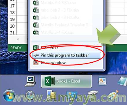  Gambar: Menambahkan tombol Microsoft Excel pada taskbar Windows 7 