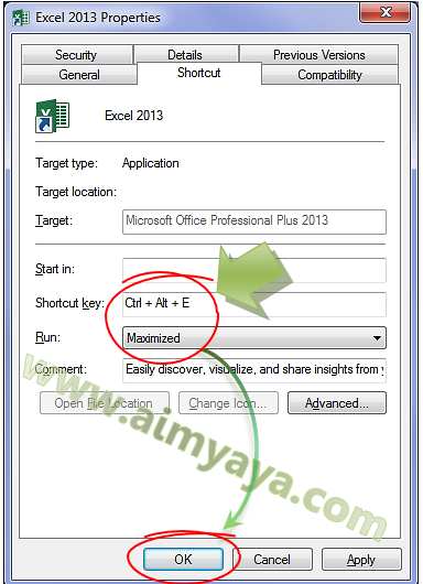  Gambar: Menambahkan Shortcut untuk menjalankan Microsoft Excel 
