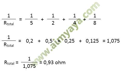  Gambar: Contoh perhitungan hambatan total pada rangkaian paralel dengan bilangan desimal